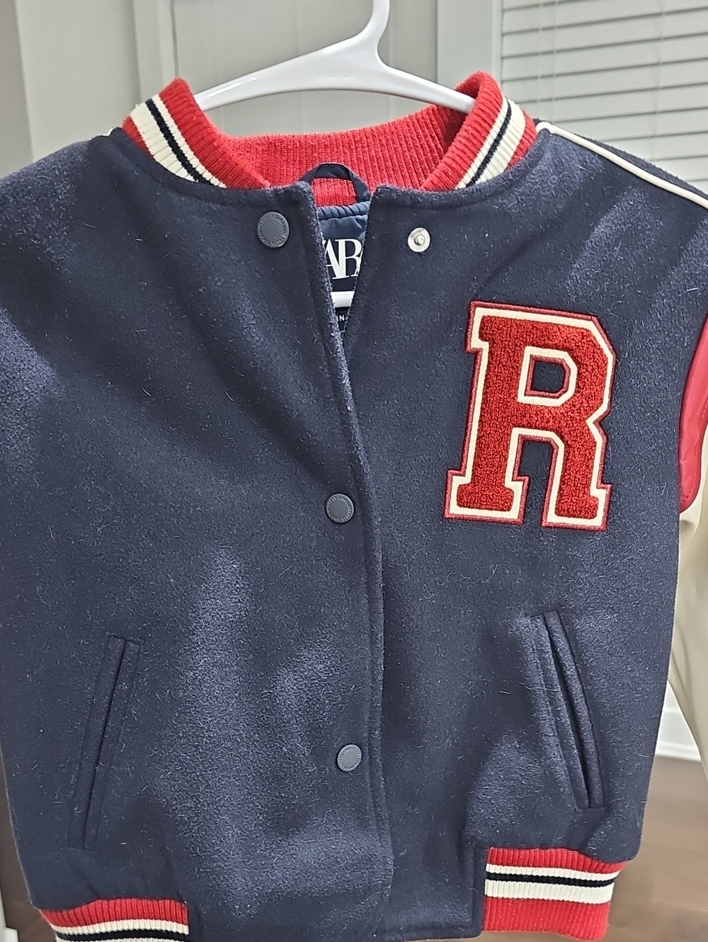 Zara Navy and Red Kids Letterman Jacket